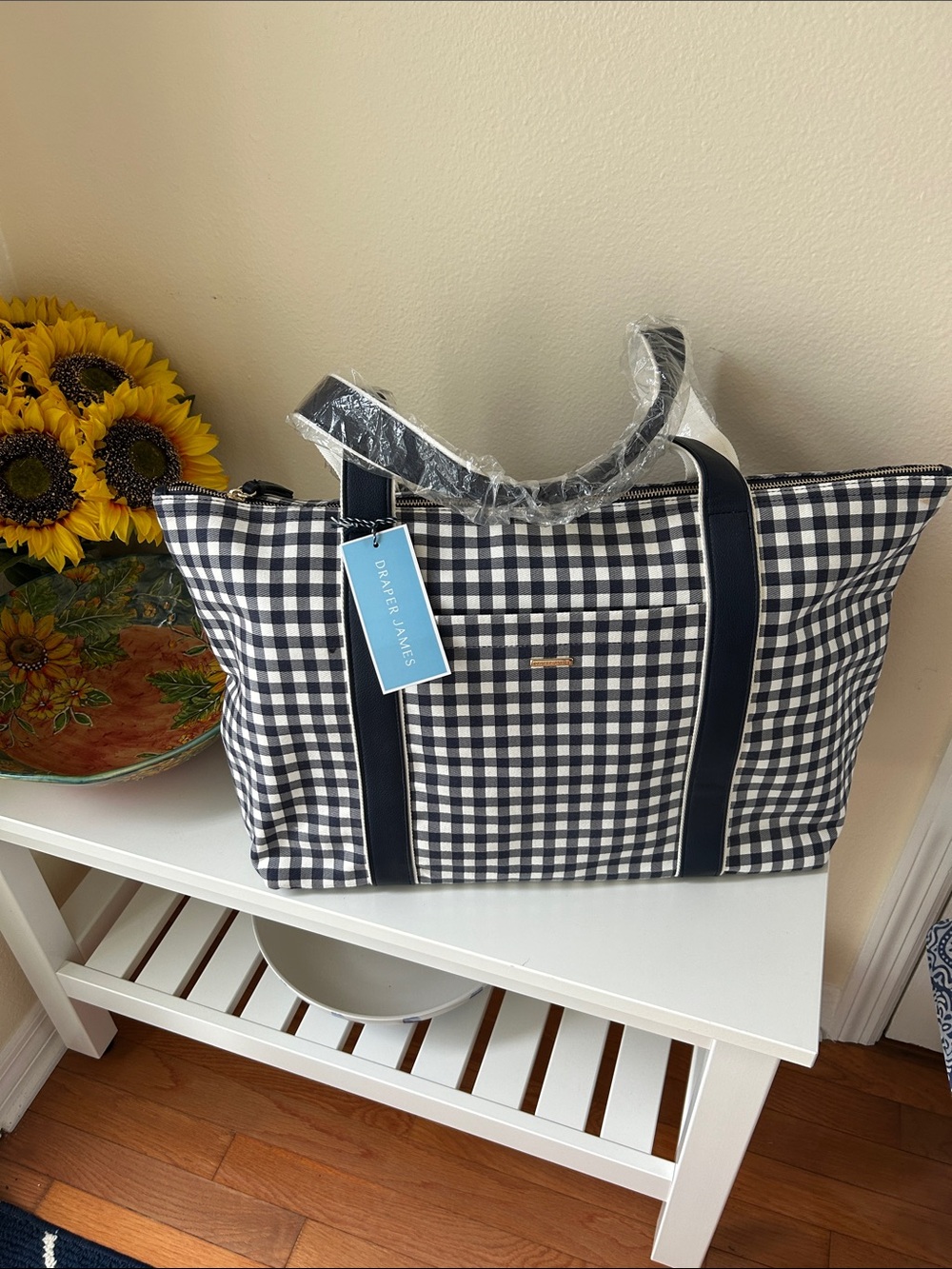 Draper James Navy and White Gingham Tote